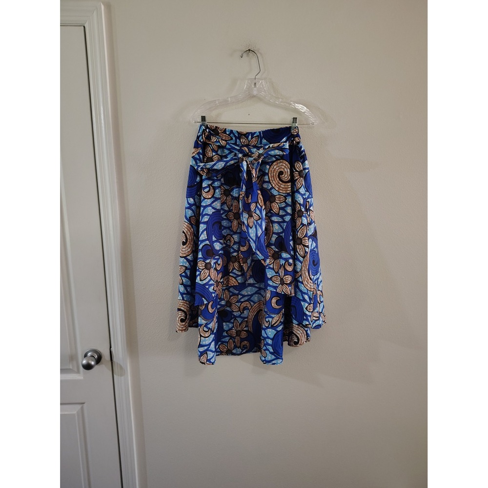 Shenbolen Womens Blue African Wax Print High Low Midi Skirt Ankara Floral Large